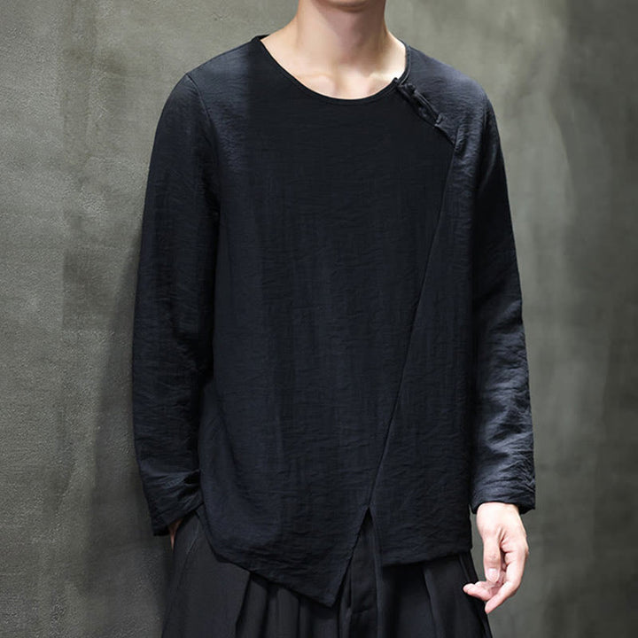 Buddha Stones無地 ゆったり 長袖 ラウンドネック コットン メンズシャツ - image 32