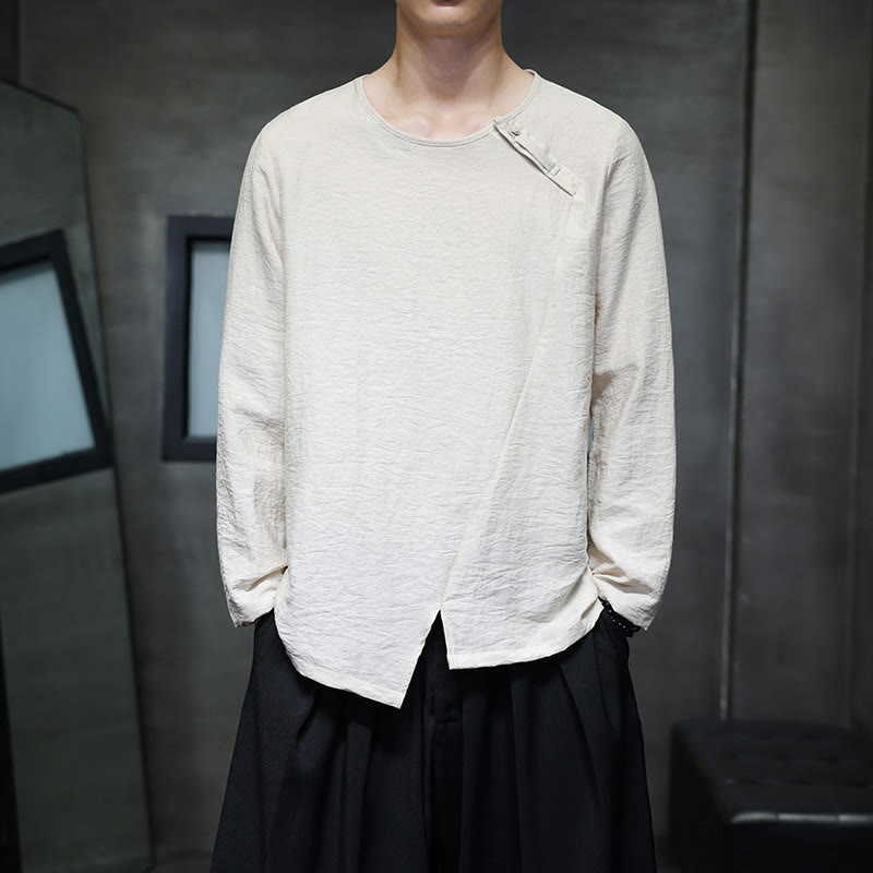 Buddha Stones無地 ゆったり 長袖 ラウンドネック コットン メンズシャツ - レモンシフォン - US/UK/AU46、 EU56 (5XL) - image 16