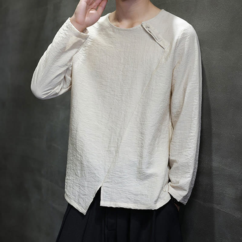 Buddha Stones無地 ゆったり 長袖 ラウンドネック コットン メンズシャツ - image 20