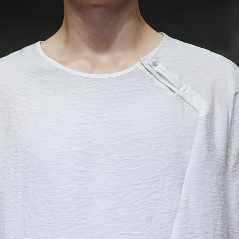 Buddha Stones無地 ゆったり 長袖 ラウンドネック コットン メンズシャツ - image 14