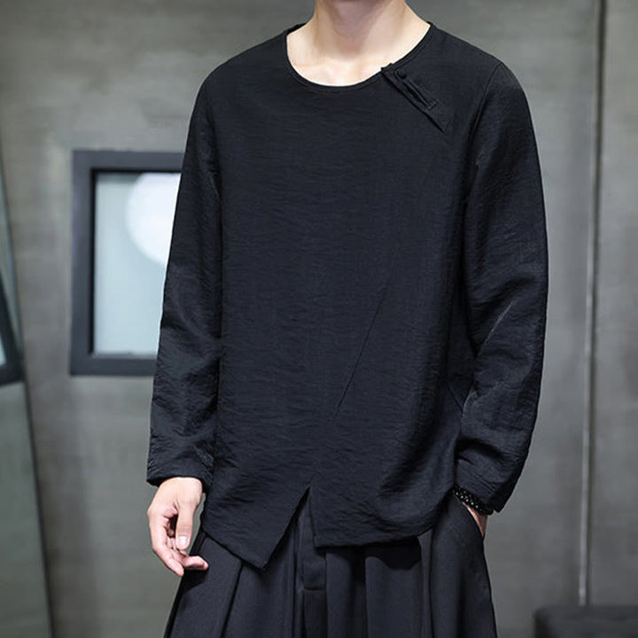 Buddha Stones無地 ゆったり 長袖 ラウンドネック コットン メンズシャツ - image 30