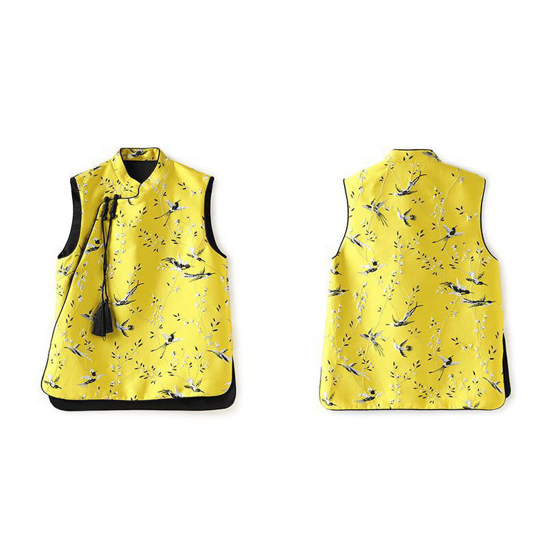 Buddha Stonesヴィンテージ刺繍鶴植物柄ノットボタンベスト - image 11