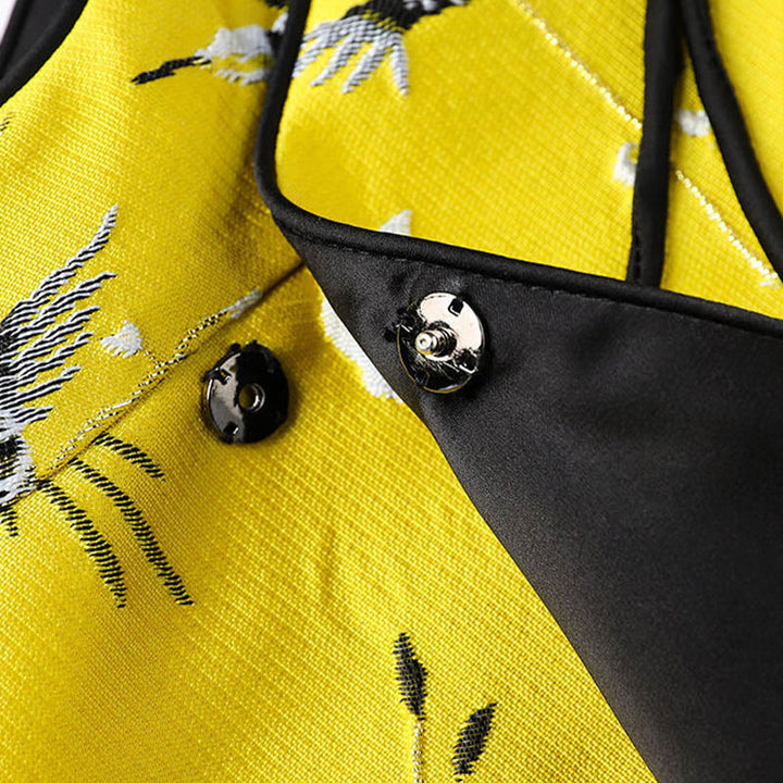 Buddha Stonesヴィンテージ刺繍鶴植物柄ノットボタンベスト - image 6