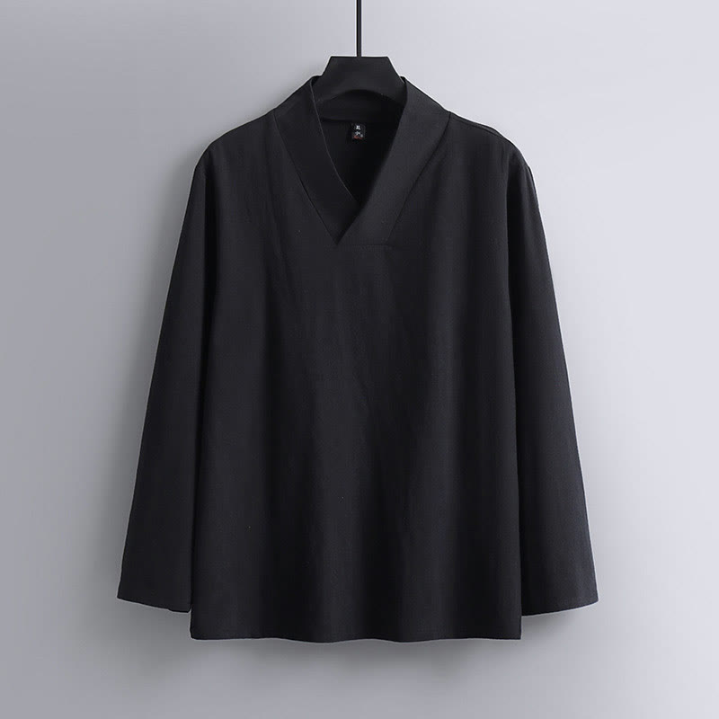 Buddha Stonesクロスカラークロップド丈ブルマーコットン唐装漢服トップスパンツ衣類メンズセット - image 10