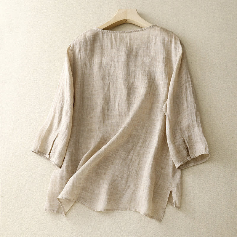 Buddha Stonesラウンドネックカジュアルブラウス刺繍長袖シャツコットンリネントップスレディースシャツ - image 7