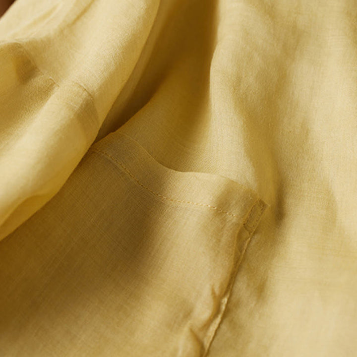 Buddha Stonesプラスサイズ Vネック カジュアル 無地 長袖シャツ コットンリネン レディース シャツ