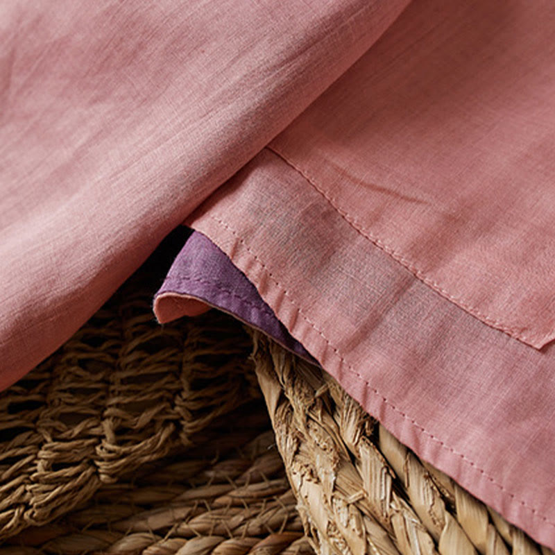 Buddha Stonesプラスサイズ Vネック カジュアル 無地 長袖シャツ コットンリネン レディース シャツ