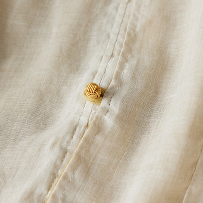 Buddha Stonesプラスサイズ Vネック カジュアル 無地 長袖シャツ コットンリネン レディース シャツ