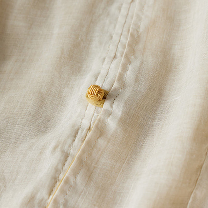 Buddha Stonesプラスサイズ Vネック カジュアル 無地 長袖シャツ コットンリネン レディース シャツ