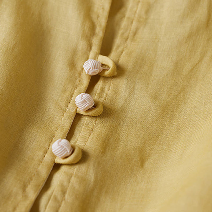 Buddha Stonesプラスサイズ Vネック カジュアル 無地 長袖シャツ コットンリネン レディース シャツ