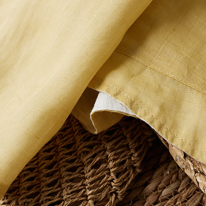 Buddha Stonesプラスサイズ Vネック カジュアル 無地 長袖シャツ コットンリネン レディース シャツ