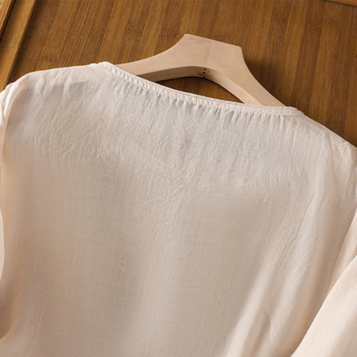 Buddha Stonesエスニック刺繍クルーネックコットンリネンプルオーバー - image 34