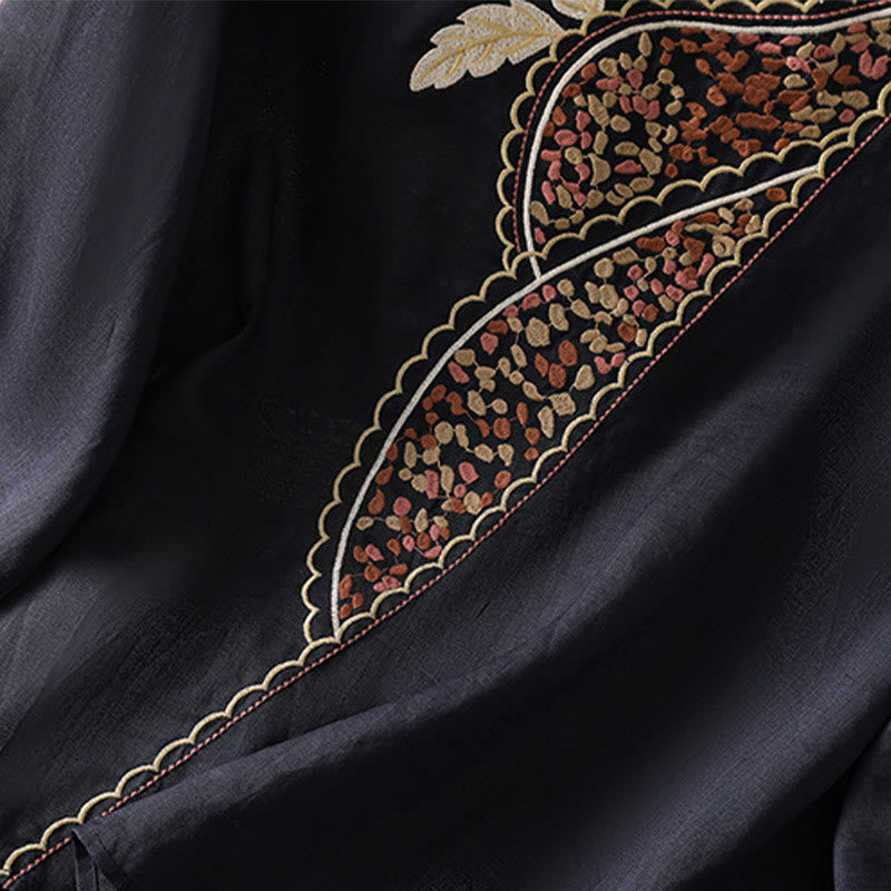 Buddha Stonesエスニック刺繍クルーネックコットンリネンプルオーバー - image 7