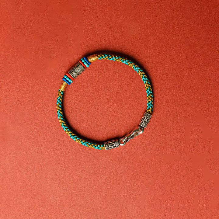 Buddha Stonesカラフルストリング 六つの真実の言葉 925シルバー フォーカスブレスレット