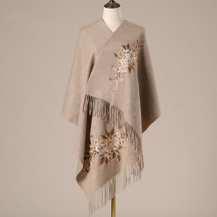 Buddha Stonesウールショール ベゴニア刺繍タッセル 冬用 心地よい旅行用スカーフ ラップ