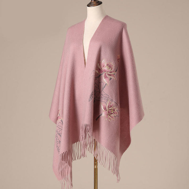 Buddha Stonesウールショール 蓮の刺繍タッセル 冬用 心地よい旅行用スカーフ ラップ