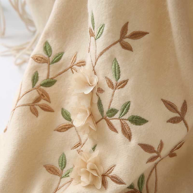 Buddha Stonesウールショール 3Dフローラル刺繍タッセル 冬用 心地よい旅行用スカーフラップ