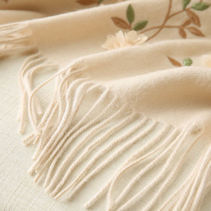 Buddha Stonesウールショール 3Dフローラル刺繍タッセル 冬用 心地よい旅行用スカーフラップ