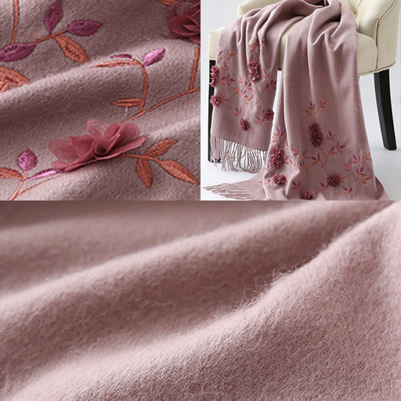 Buddha Stonesウールショール 3Dフローラル刺繍タッセル 冬用 心地よい旅行用スカーフラップ