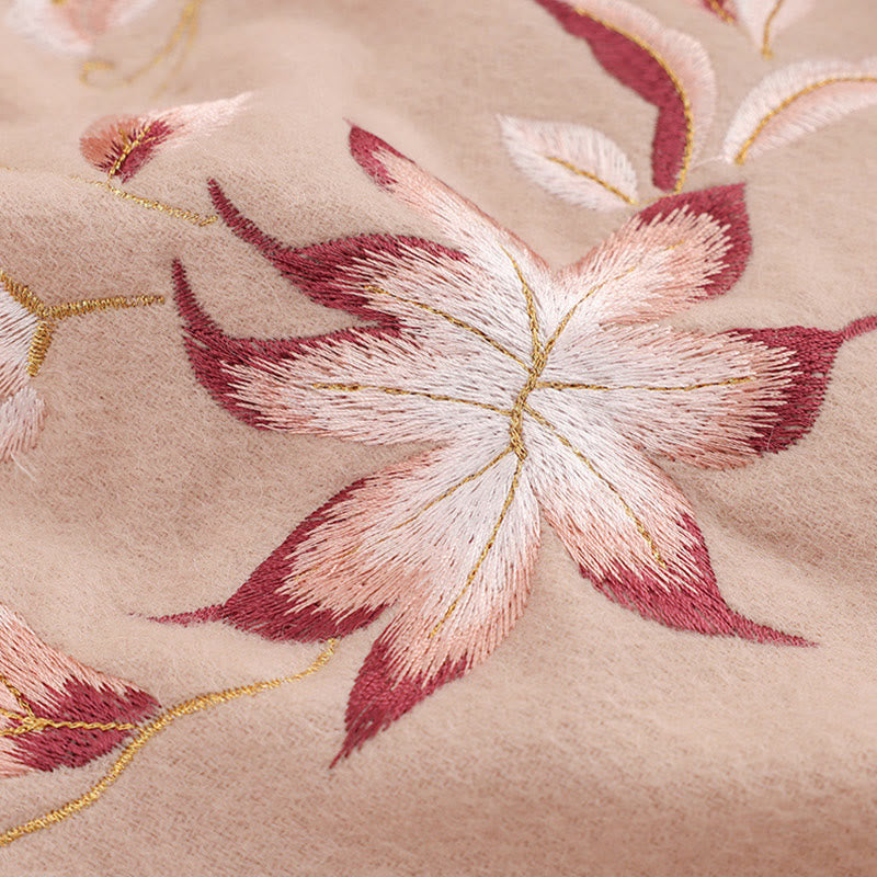 Buddha Stonesウールショール ピンク ホワイトフラワー刺繍タッセル 冬用 心地よい旅行用スカーフラップ