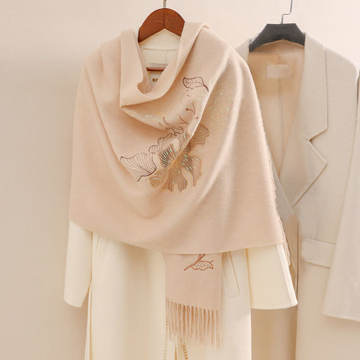 Buddha Stonesウールショール 大きな花 スパンコール 刺繍 タッセル 冬 心地よい 旅行用スカーフ ラップ