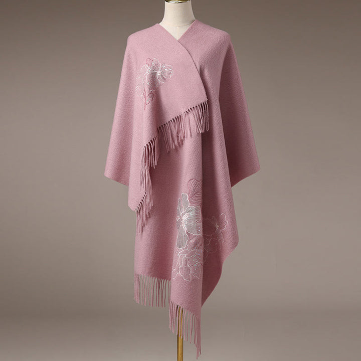 Buddha Stonesウールショール 大きな花 スパンコール 刺繍 タッセル 冬 心地よい 旅行用スカーフ ラップ