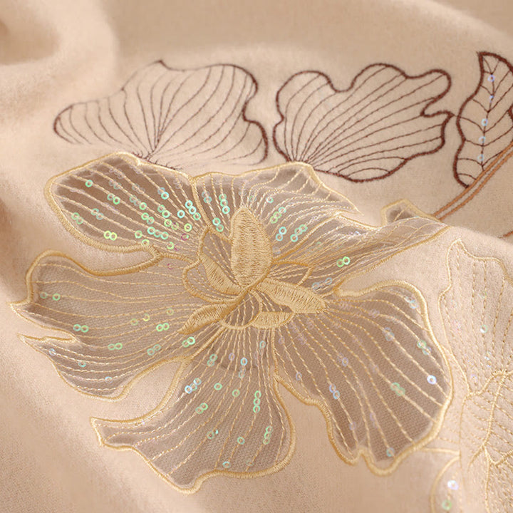 Buddha Stonesウールショール 大きな花 スパンコール 刺繍 タッセル 冬 心地よい 旅行用スカーフ ラップ