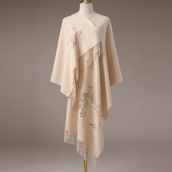 Buddha Stonesウールショール 大きな花 スパンコール 刺繍 タッセル 冬 心地よい 旅行用スカーフ ラップ