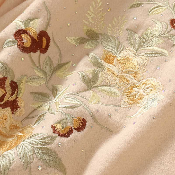 Buddha Stonesウールショール 赤い花と銀の葉の刺繍タッセル 冬用 心地よい旅行用スカーフ ラップ