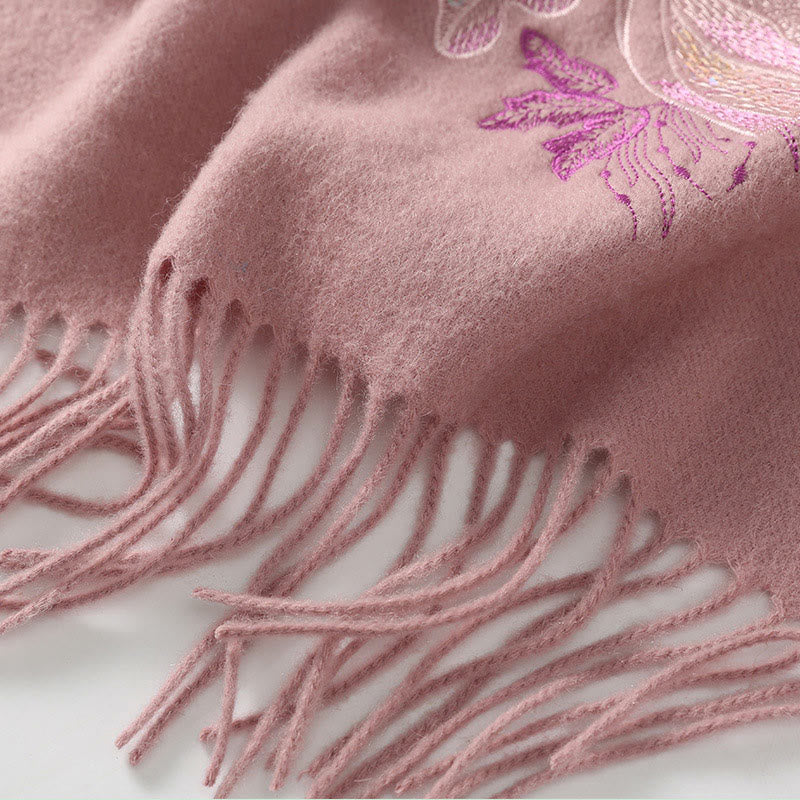 Buddha Stonesウールショールフラワースパンコール刺繍タッセル冬用快適トラベルスカーフラップ