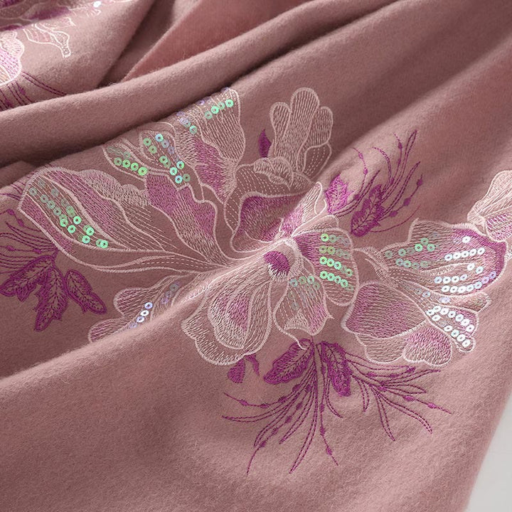 Buddha Stonesウールショールフラワースパンコール刺繍タッセル冬用快適トラベルスカーフラップ