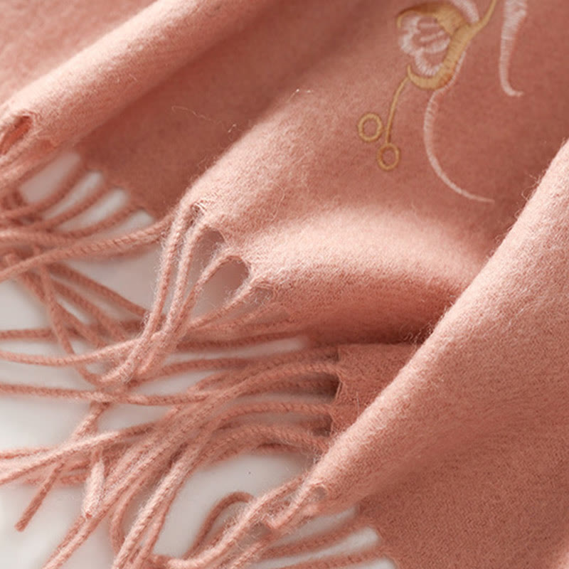 Buddha Stonesウールショール 赤 ピンク 花 刺繍 タッセル 冬 心地よい 旅行用 スカーフ ラップ