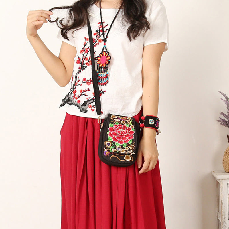 Buddha Stonesラフラワー 牡丹刺繍 キャンバス ショッピングバッグ ハンドバッグ クロスボディバッグ