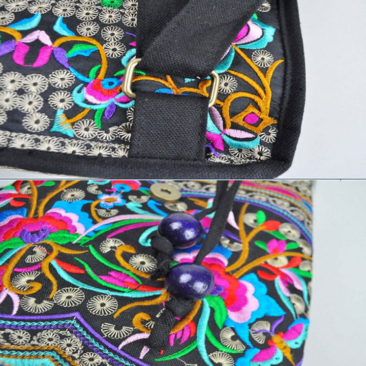 Buddha Stones牡丹と中国の金のなる木刺繍キャンバスバックパック