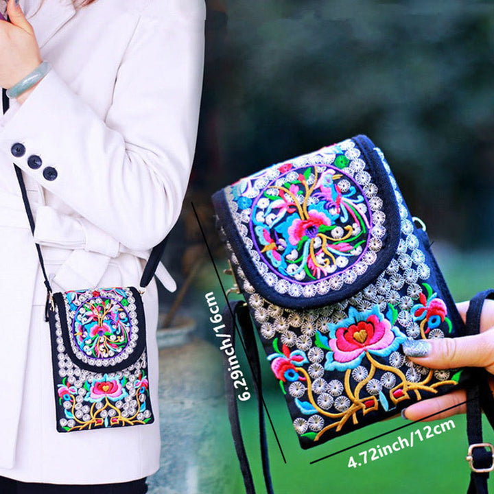 Buddha Stonesイヌラ フラワー ローズ 刺繍 キャンバス バックパック クロスボディバッグ