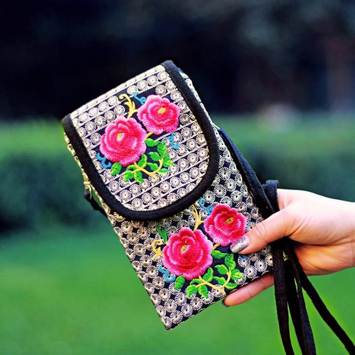 Buddha Stonesイヌラ フラワー ローズ 刺繍 キャンバス バックパック クロスボディバッグ