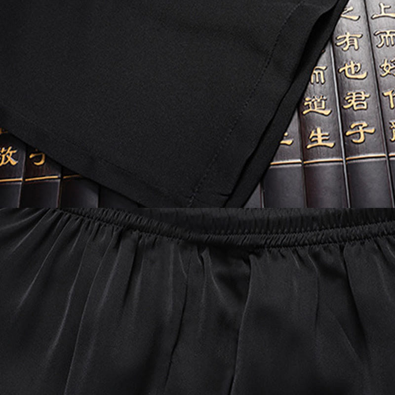 Buddha Stones石竹桃の花唐装漢服伝統制服半袖トップスパンツ衣類メンズセット