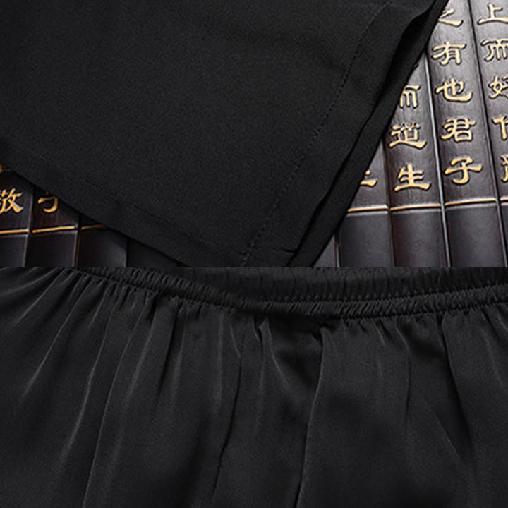 Buddha Stones石竹桃の花唐装漢服伝統制服半袖トップスパンツ衣類メンズセット