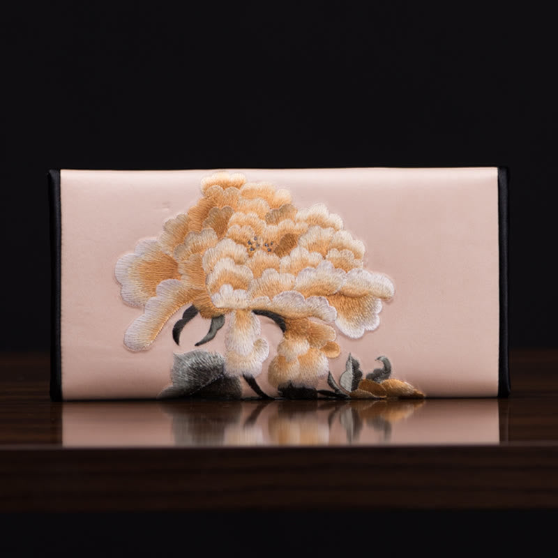 Buddha Stones牡丹花蘇刺繍の旅ショッピング長財布ハンドバッグ