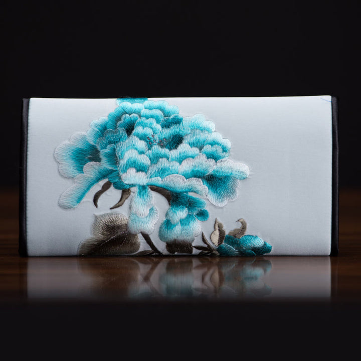 Buddha Stones牡丹花蘇刺繍の旅ショッピング長財布ハンドバッグ