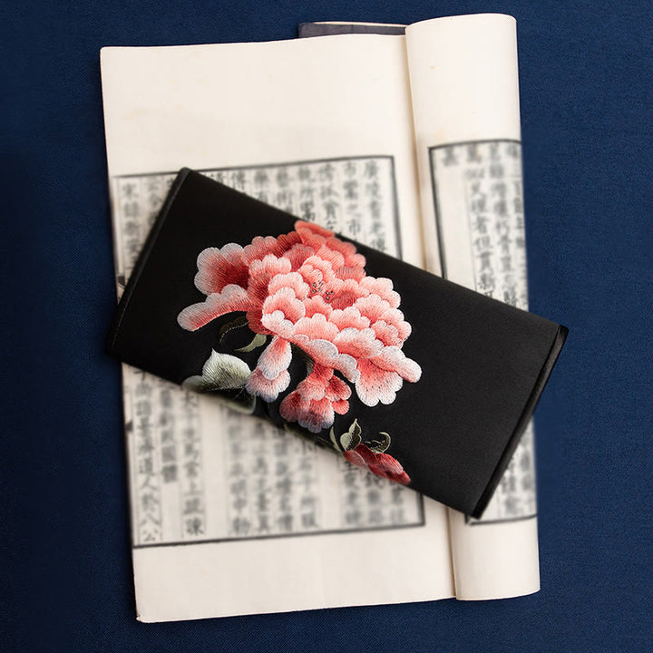 Buddha Stones牡丹花蘇刺繍の旅ショッピング長財布ハンドバッグ