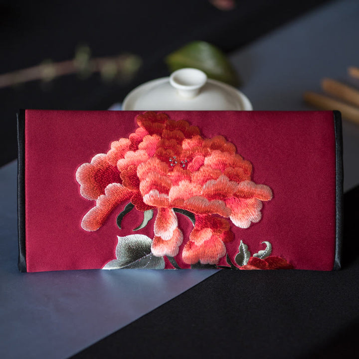 Buddha Stones牡丹花蘇刺繍の旅ショッピング長財布ハンドバッグ