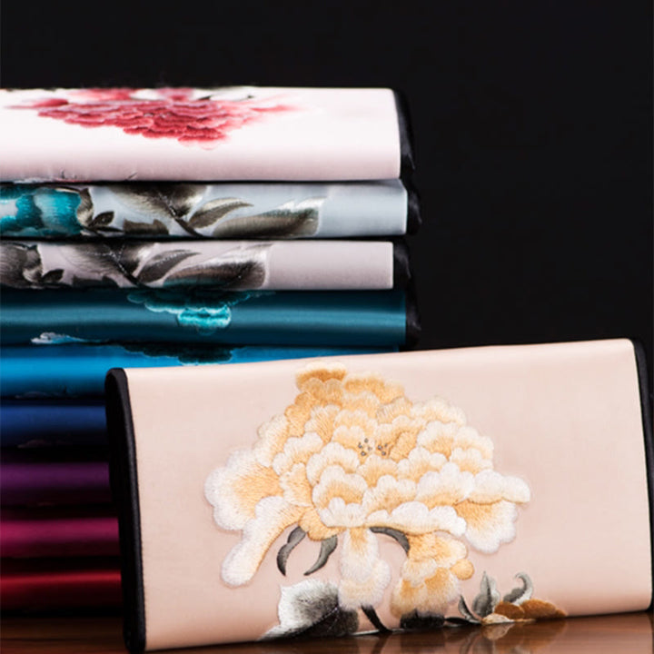 Buddha Stones牡丹花蘇刺繍の旅ショッピング長財布ハンドバッグ