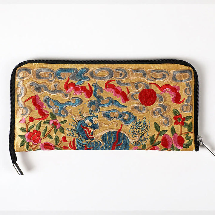 Buddha Stones神話の獣 鳳凰 龍 麒麟 蘇 刺繍 チケットフォルダー 収納 旅行 ショッピングバッグ ハンドバッグ