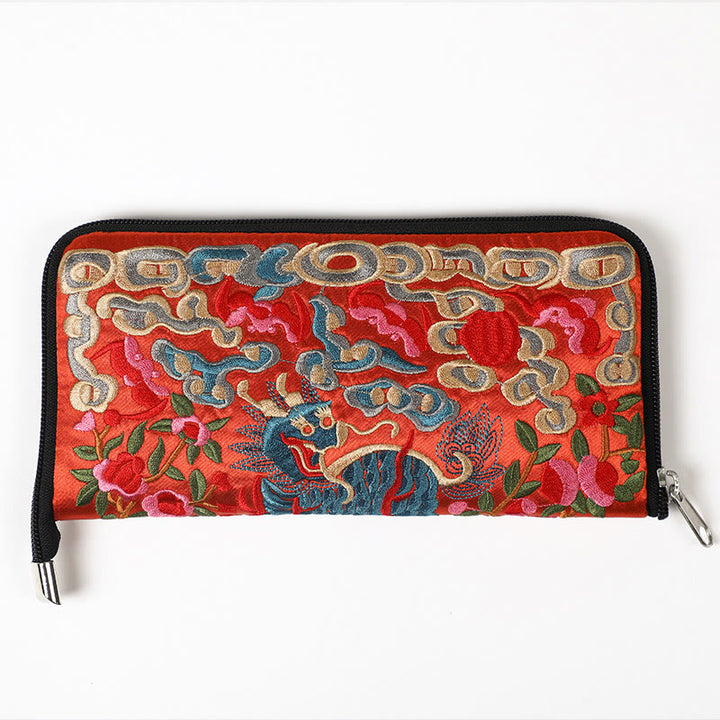 Buddha Stones神話の獣 鳳凰 龍 麒麟 蘇 刺繍 チケットフォルダー 収納 旅行 ショッピングバッグ ハンドバッグ