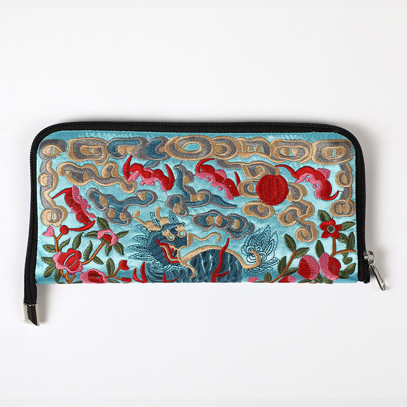 Buddha Stones神話の獣 鳳凰 龍 麒麟 蘇 刺繍 チケットフォルダー 収納 旅行 ショッピングバッグ ハンドバッグ