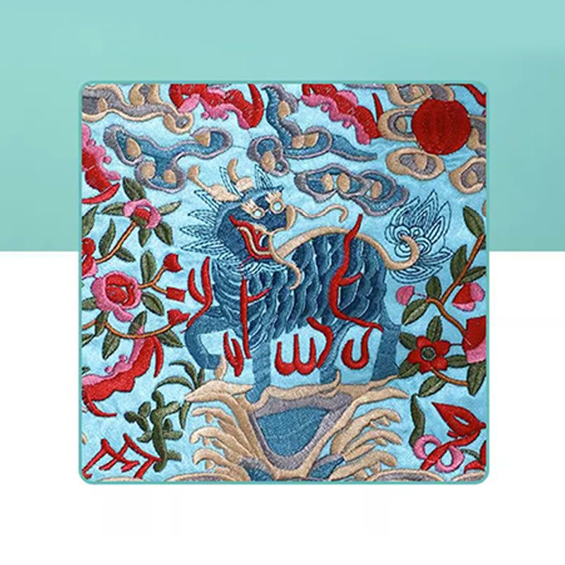 Buddha Stones神話の獣 鳳凰 龍 麒麟 蘇 刺繍 チケットフォルダー 収納 旅行 ショッピングバッグ ハンドバッグ