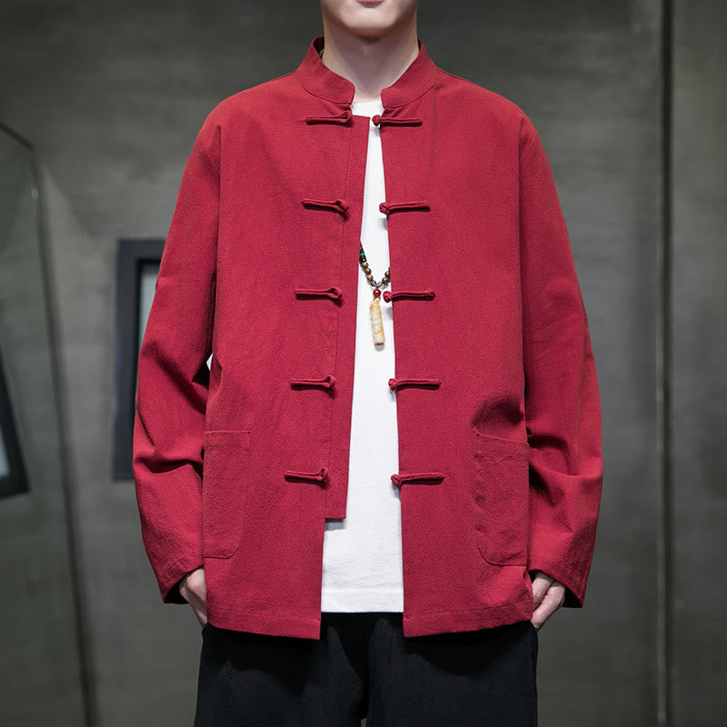 Buddha Stonesのシンプルなカエルボタンの中国唐装コットンメンズジャケットシャツ(ポケット付き) - 赤 - US/UK/AU46、 EU56 (5XL) - image 36