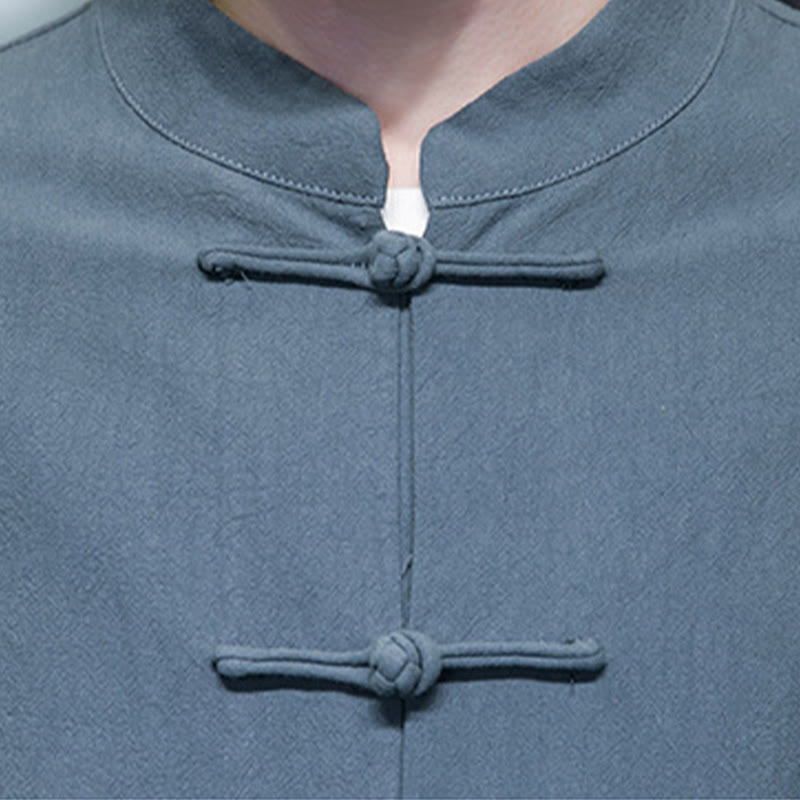 Buddha Stonesのシンプルなカエルボタンの中国唐装コットンメンズジャケットシャツ(ポケット付き) - image 21