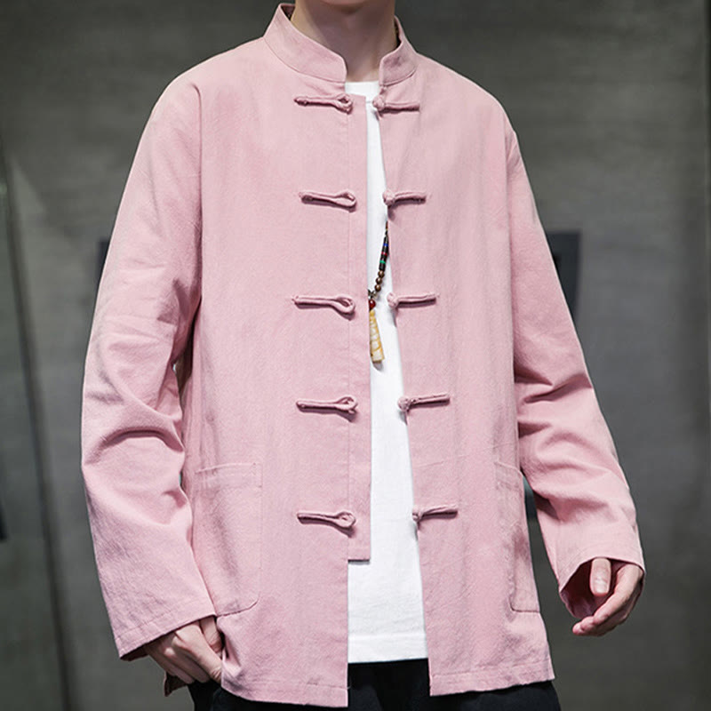 Buddha Stonesのシンプルなカエルボタンの中国唐装コットンメンズジャケットシャツ(ポケット付き) - image 33